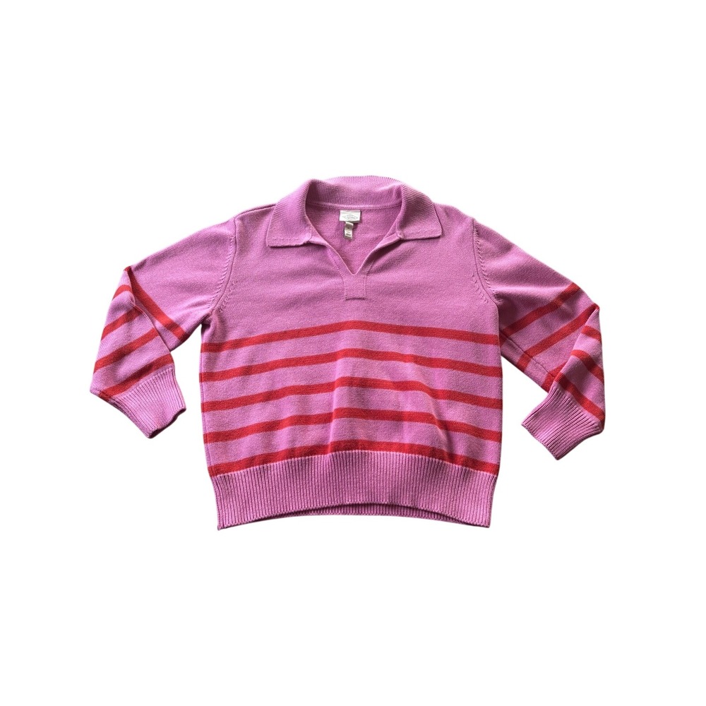 St. Johns Bay Womens Sweater XL Pink Red Striped Polo Collar Knit Top